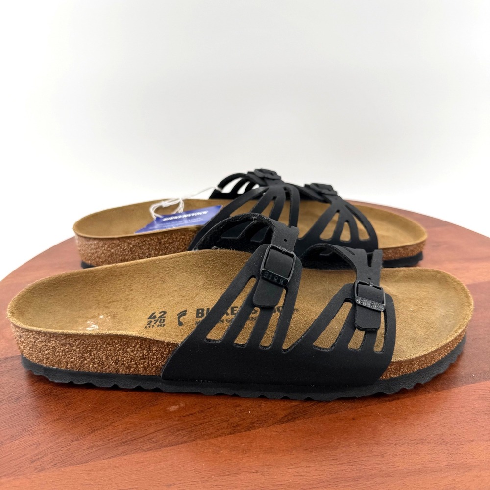 Birkenstock Granada Sandals Black Birko-Flor Slide Buckle EU42 US Men 9 Women 11